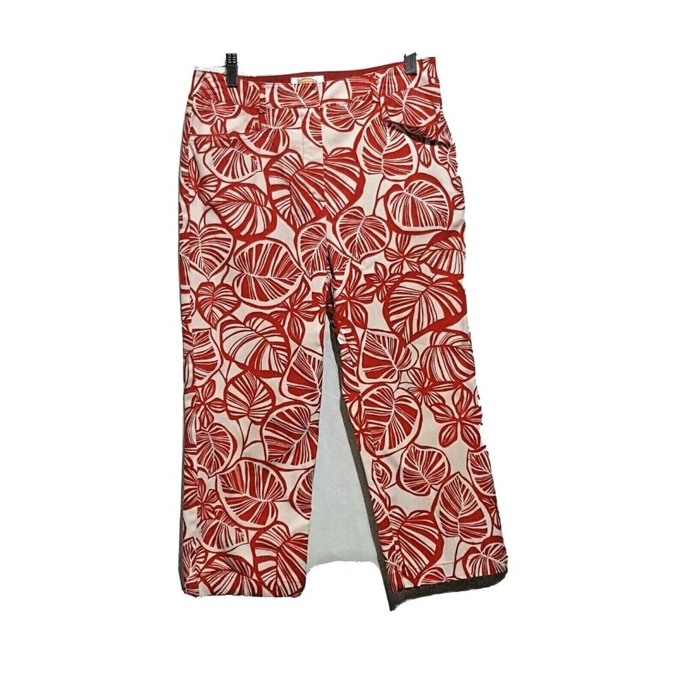 Talbots Women's Petite Capris Size 6 Red Leaf Pattern Stretch Crop Pants